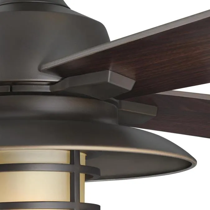 Porto 52-Inch Four-Blade Indoor Smart WiFi Ceiling Fan, Black-Bronze Finish with Dimmable LED Light Fixture, Remote Control Included