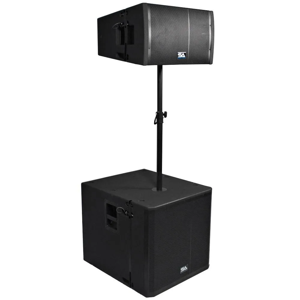Powered 18 Inch Line Array Subwoofer, Powered 12 Inch Line Array Speaker and Mounting Pole