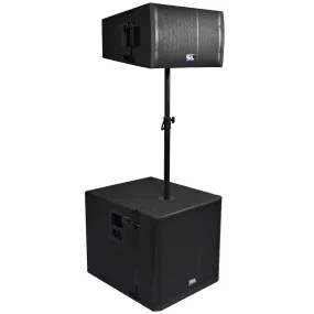 Powered 18 Inch Line Array Subwoofer, Powered 12 Inch Line Array Speaker and Mounting Pole