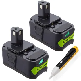 Powerextra 2 Pack 5000mAh Ryobi 18V Lithium Battery for Ryobi 18 Volt ONE  P102 P103 P104 P105 P107 P109 P122 Cordless Power Tools (2 Pack)
