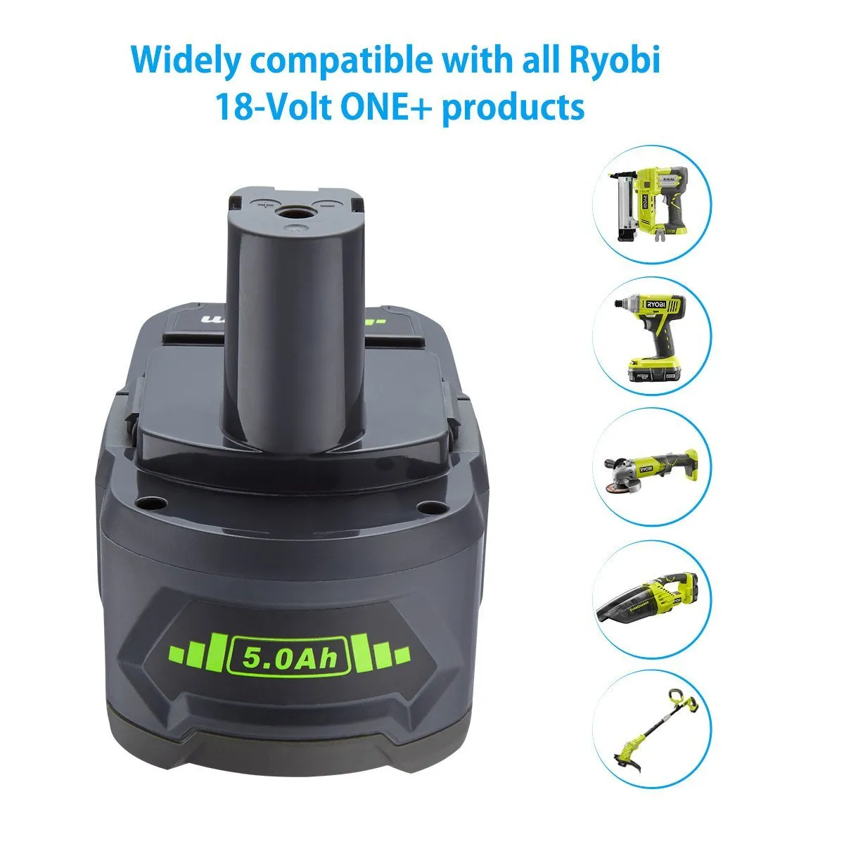 Powerextra 2 Pack 5000mAh Ryobi 18V Lithium Battery for Ryobi 18 Volt ONE  P102 P103 P104 P105 P107 P109 P122 Cordless Power Tools (2 Pack)