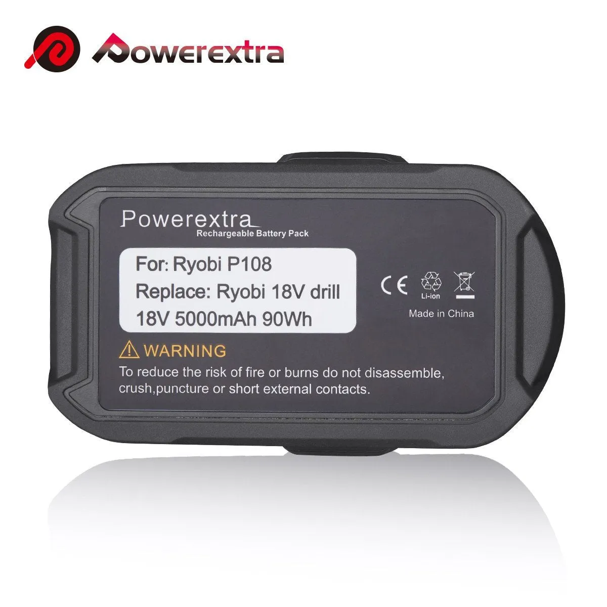 Powerextra 2 Pack 5000mAh Ryobi 18V Lithium Battery for Ryobi 18 Volt ONE  P102 P103 P104 P105 P107 P109 P122 Cordless Power Tools (2 Pack)