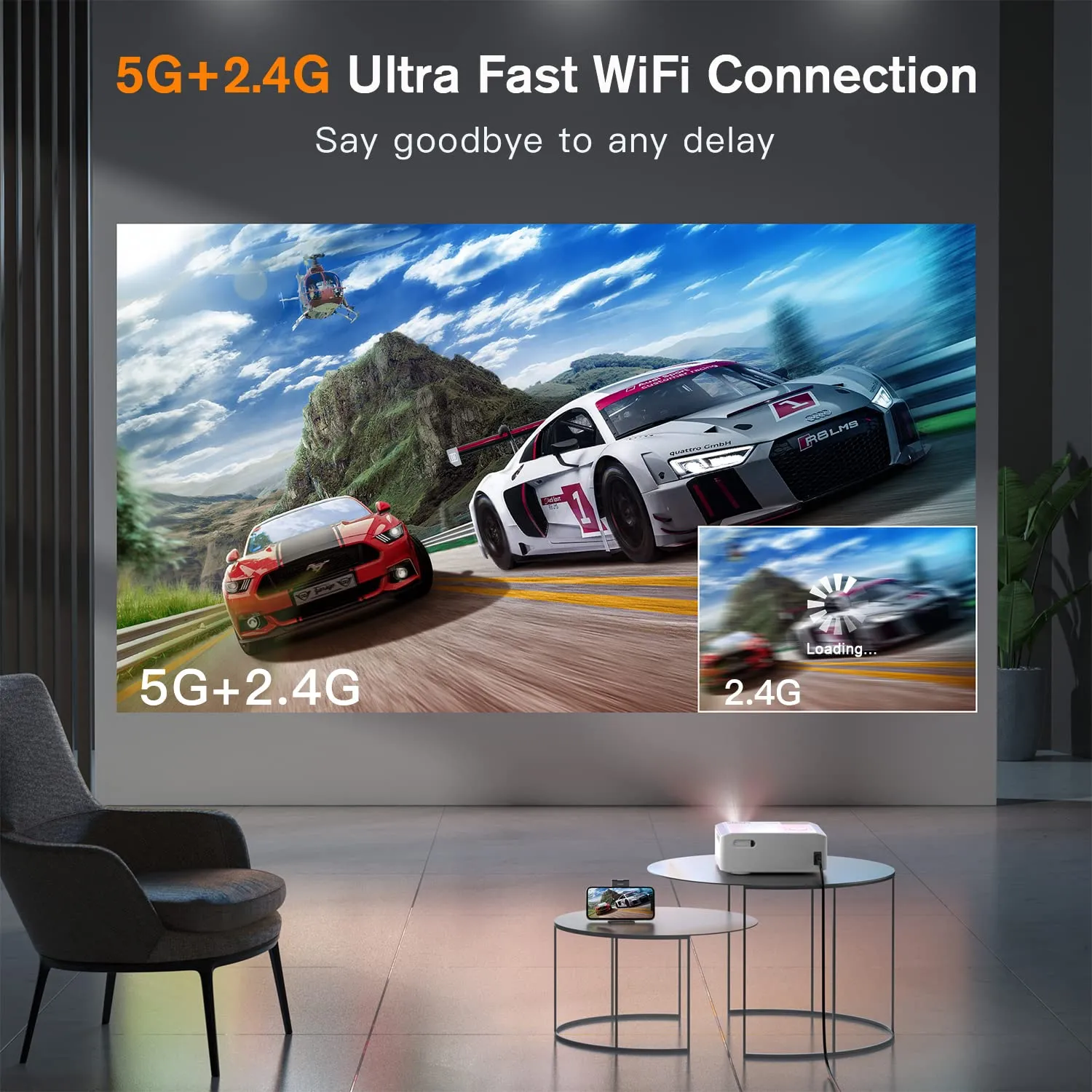 Projector, XuanPad 2024 Upgraded Native 1080P 5G WiFi Bluetooth Projector 4K Supported, 6D/4P Keystone Correction, Zoom, 15000L Mini Projector with Screen and Tripod for iOS/Android/TV Stick
