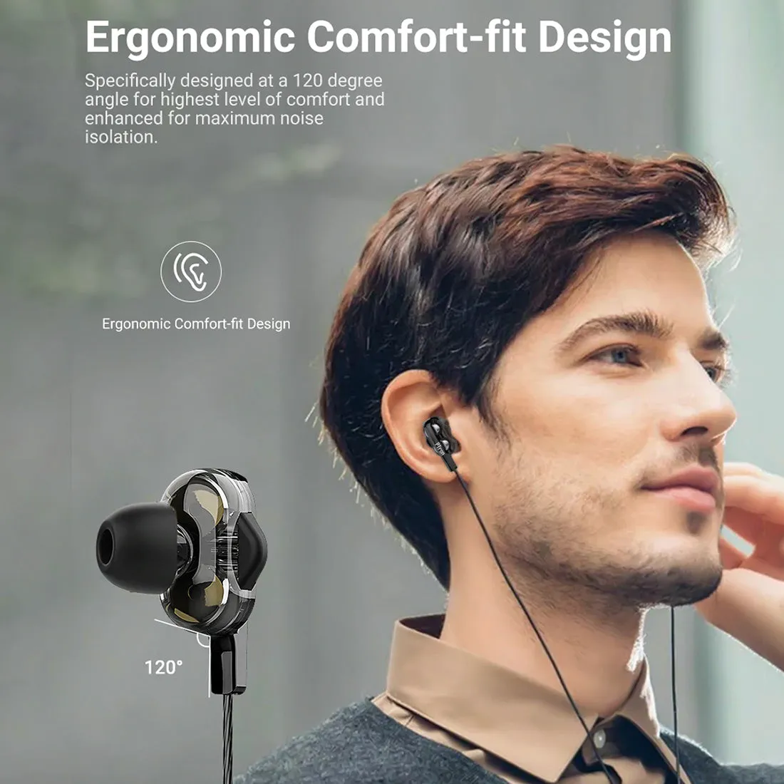 PTron Boom Ultima 4D Deep Bass Stereo Earphones Dual Driver Sports Headset with Mic for All Smartphones