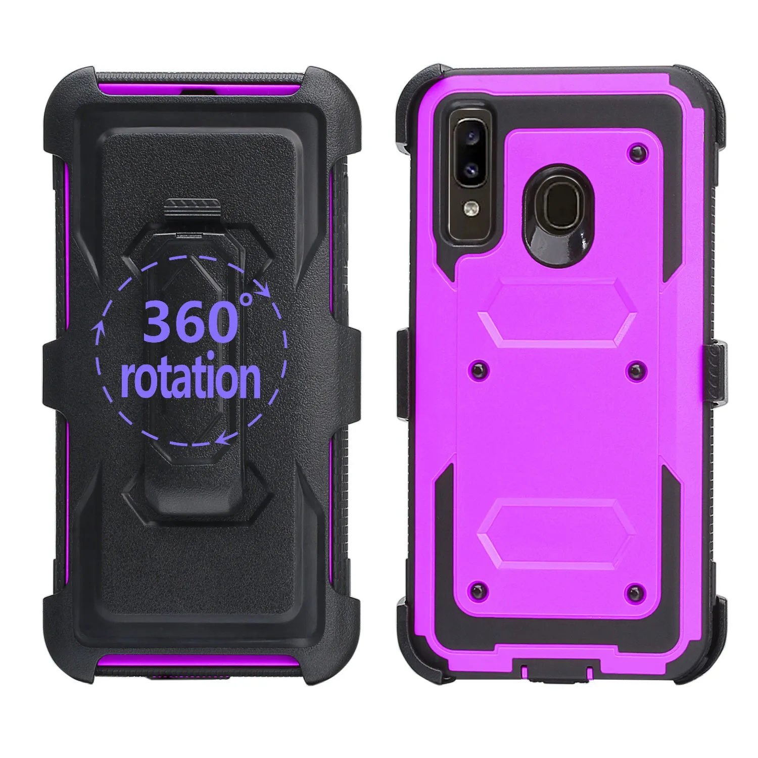 Samsung Galaxy A20 | A30 | A50 Case, Triple Protection 3-1 w/ Built in Screen Protector Heavy Duty Holster Shell Combo Clip Cover - Purple