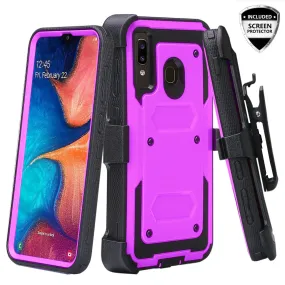 Samsung Galaxy A20 | A30 | A50 Case, Triple Protection 3-1 w/ Built in Screen Protector Heavy Duty Holster Shell Combo Clip Cover - Purple