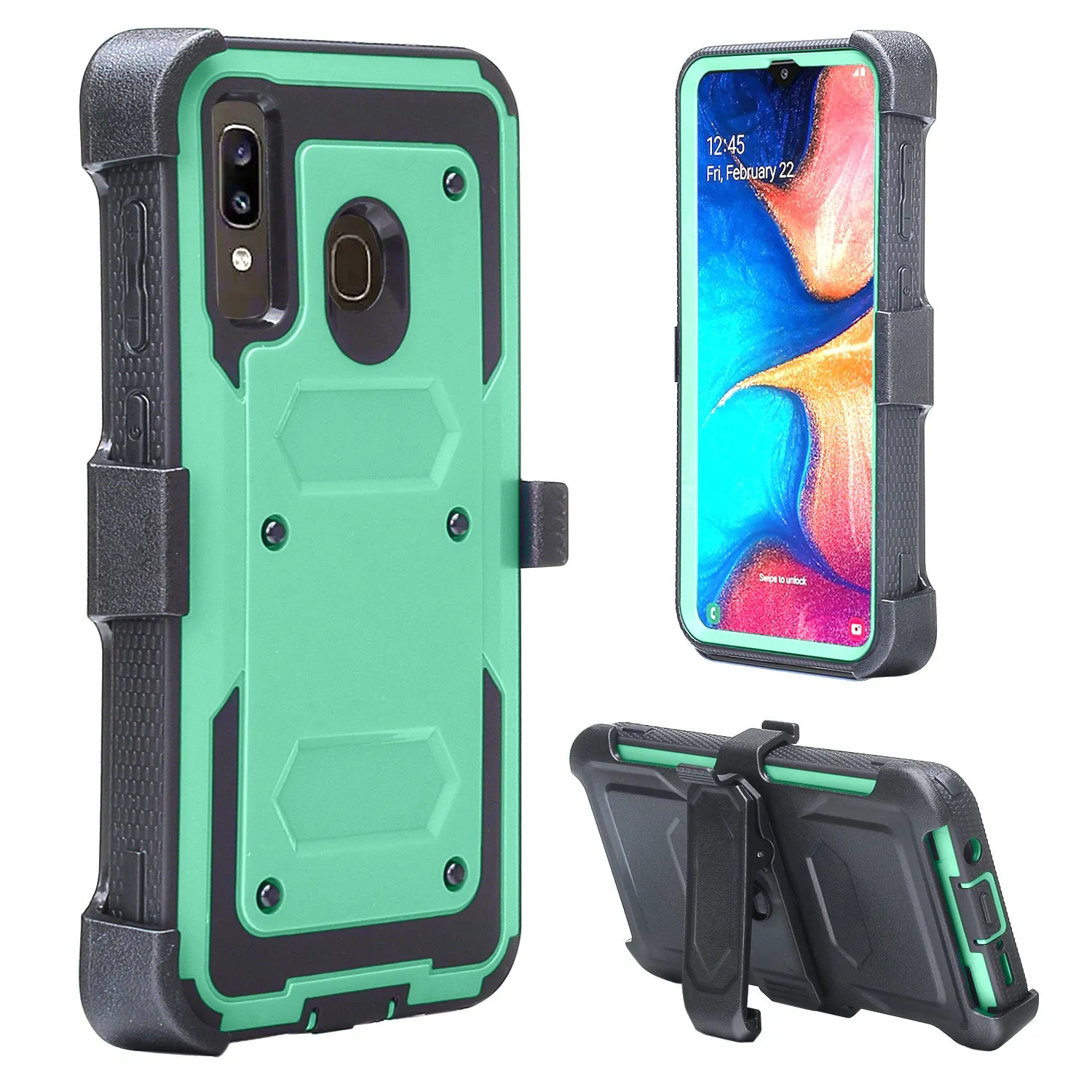 Samsung Galaxy A20 | A30 | A50 Case, Triple Protection 3-1 w/ Built in Screen Protector Heavy Duty Holster Shell Combo Clip Cover - Teal