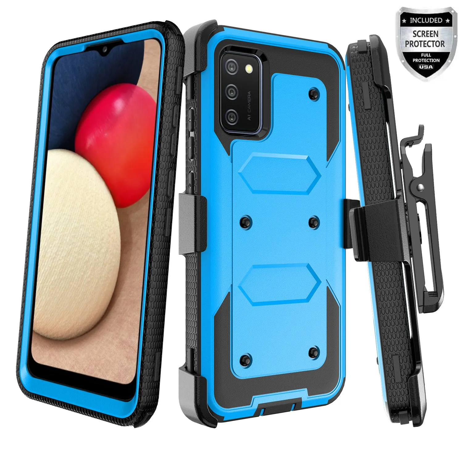 Samsung Galaxy A32 5G Case, Galaxy A32 5G Case, Triple Protection 3-1 w/ Built in Screen Protector Heavy Duty Holster Shell Combo Case - Blue