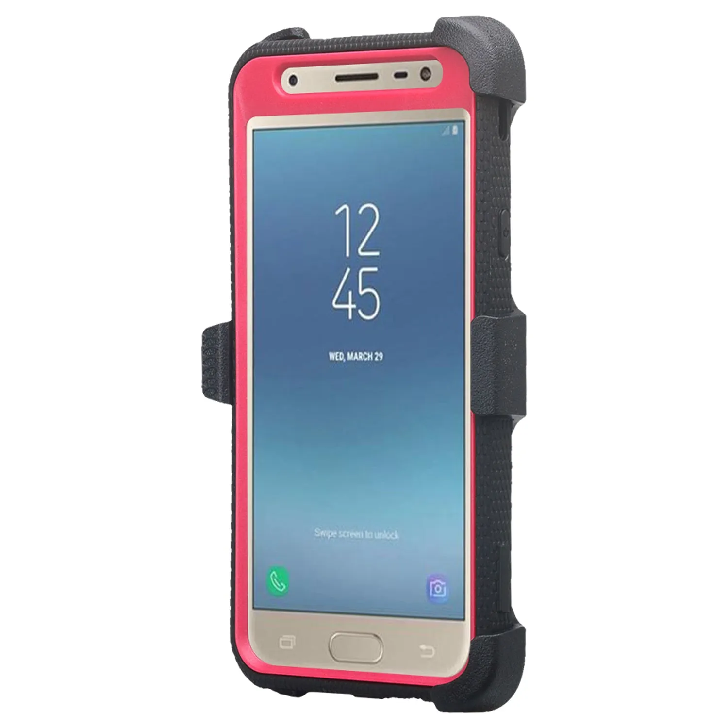 Samsung Galaxy J7 V 2nd Gen/J7 Crown/J7 Top/J7 2018/J7 Star/J7 Achieve/J7 Refine/J7 Aero/J7 Aura Case, Triple Protection 3-1 w/ Built in Screen Protector Heavy Duty Holster Shell Combo Case - Hot Pink