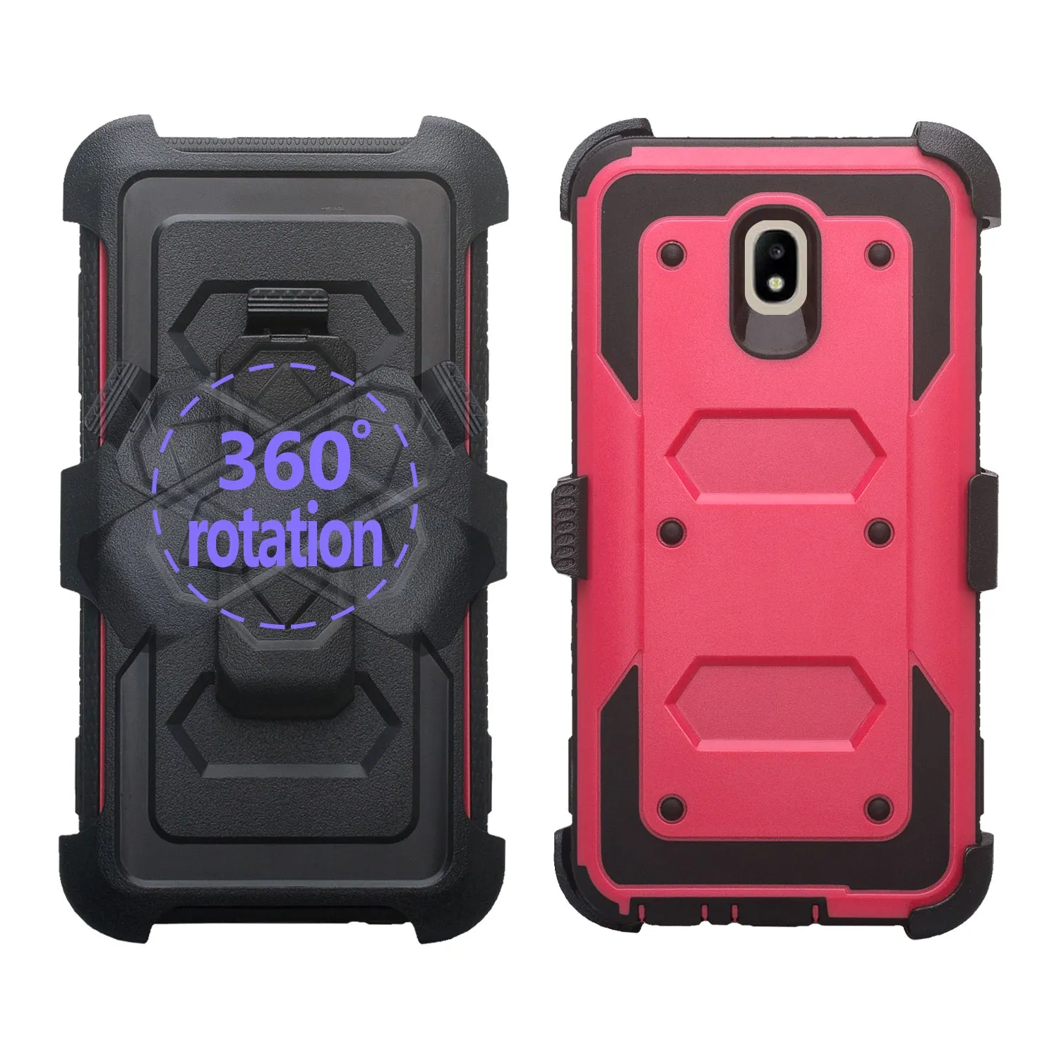 Samsung Galaxy J7 V 2nd Gen/J7 Crown/J7 Top/J7 2018/J7 Star/J7 Achieve/J7 Refine/J7 Aero/J7 Aura Case, Triple Protection 3-1 w/ Built in Screen Protector Heavy Duty Holster Shell Combo Case - Hot Pink