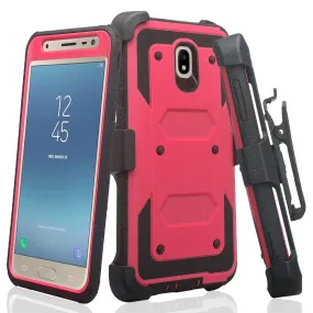 Samsung Galaxy J7 V 2nd Gen/J7 Crown/J7 Top/J7 2018/J7 Star/J7 Achieve/J7 Refine/J7 Aero/J7 Aura Case, Triple Protection 3-1 w/ Built in Screen Protector Heavy Duty Holster Shell Combo Case - Hot Pink