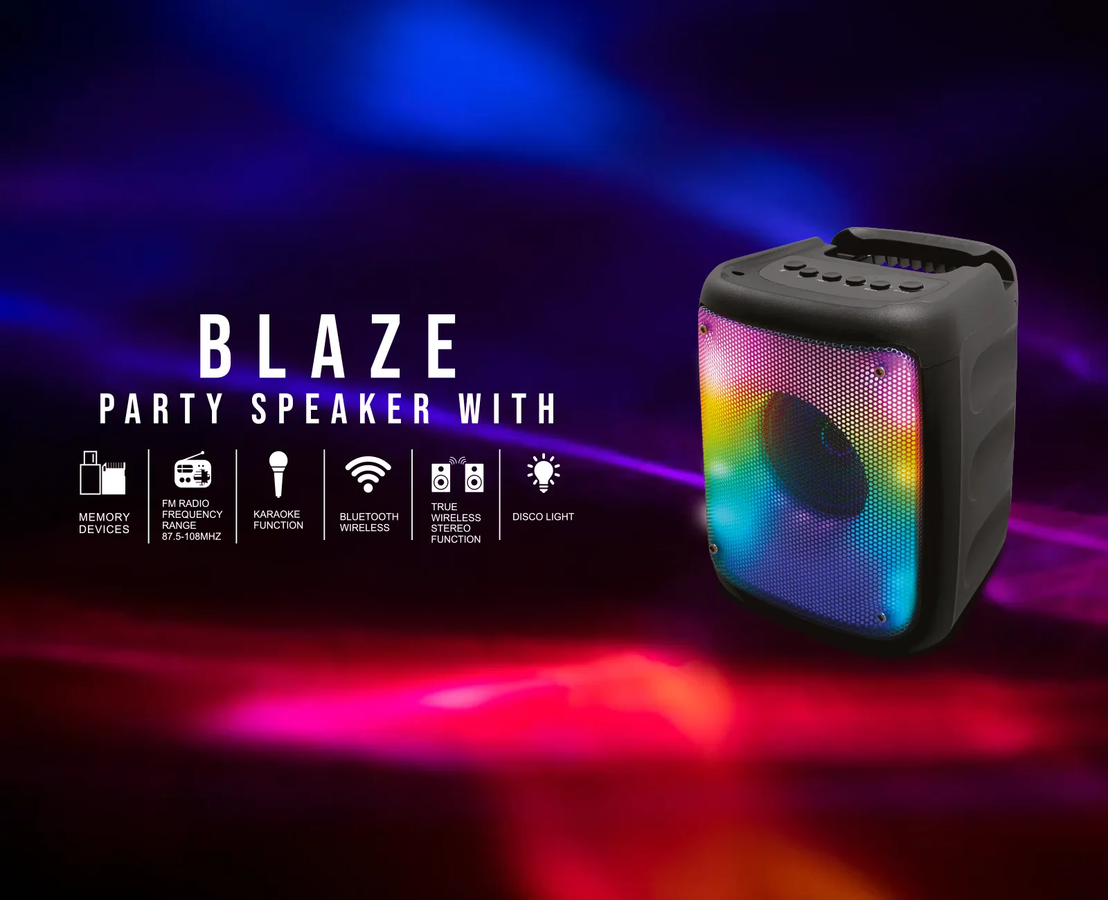 TOPTECH KL-3 Bluetooth Speaker, 3" Woofer, 600W, Disco Lights, Wireless, FM Radio, Remote