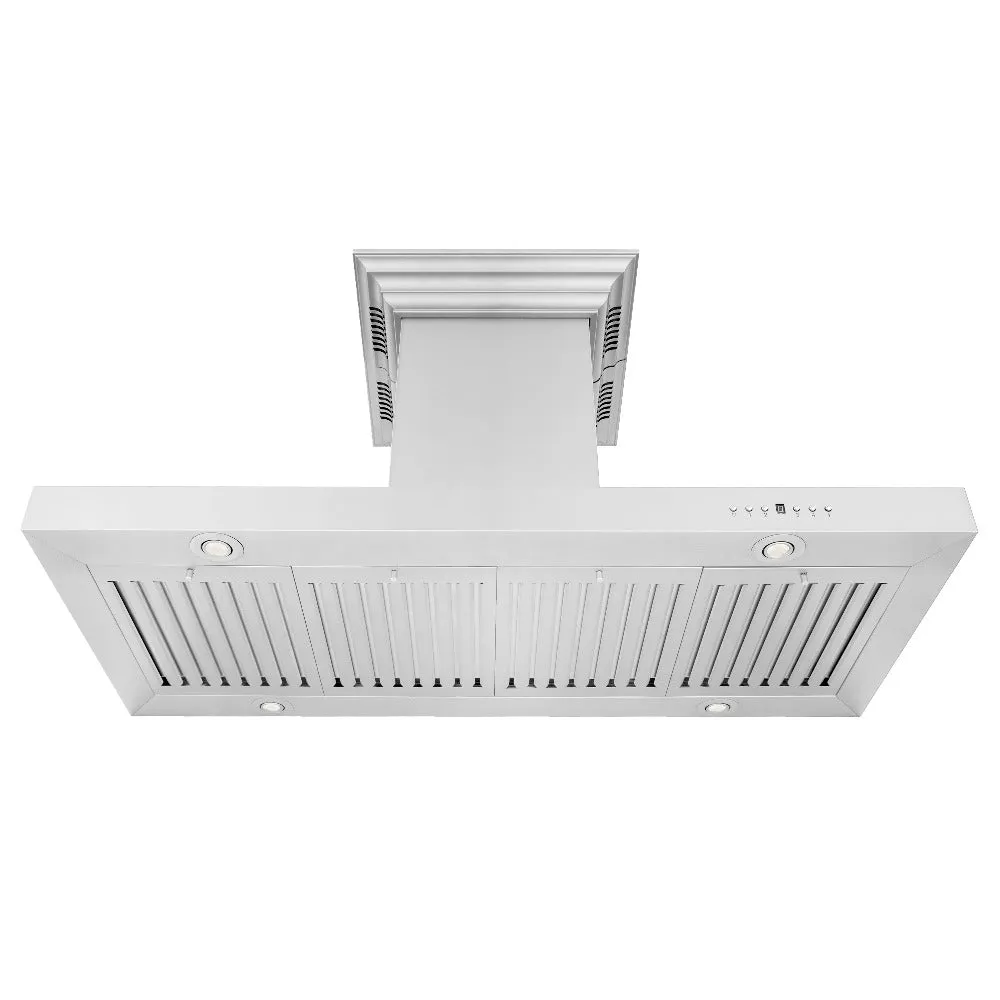 ZLINE Island Mount Range Hood in Stainless Steel with Built-in CrownSound Bluetooth Speakers (KE2iCRN-BT)
