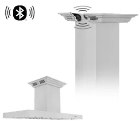 ZLINE Island Mount Range Hood in Stainless Steel with Built-in CrownSound Bluetooth Speakers (KE2iCRN-BT)