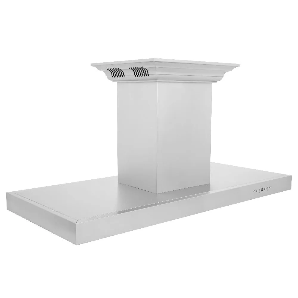 ZLINE Island Mount Range Hood in Stainless Steel with Built-in CrownSound Bluetooth Speakers (KE2iCRN-BT)