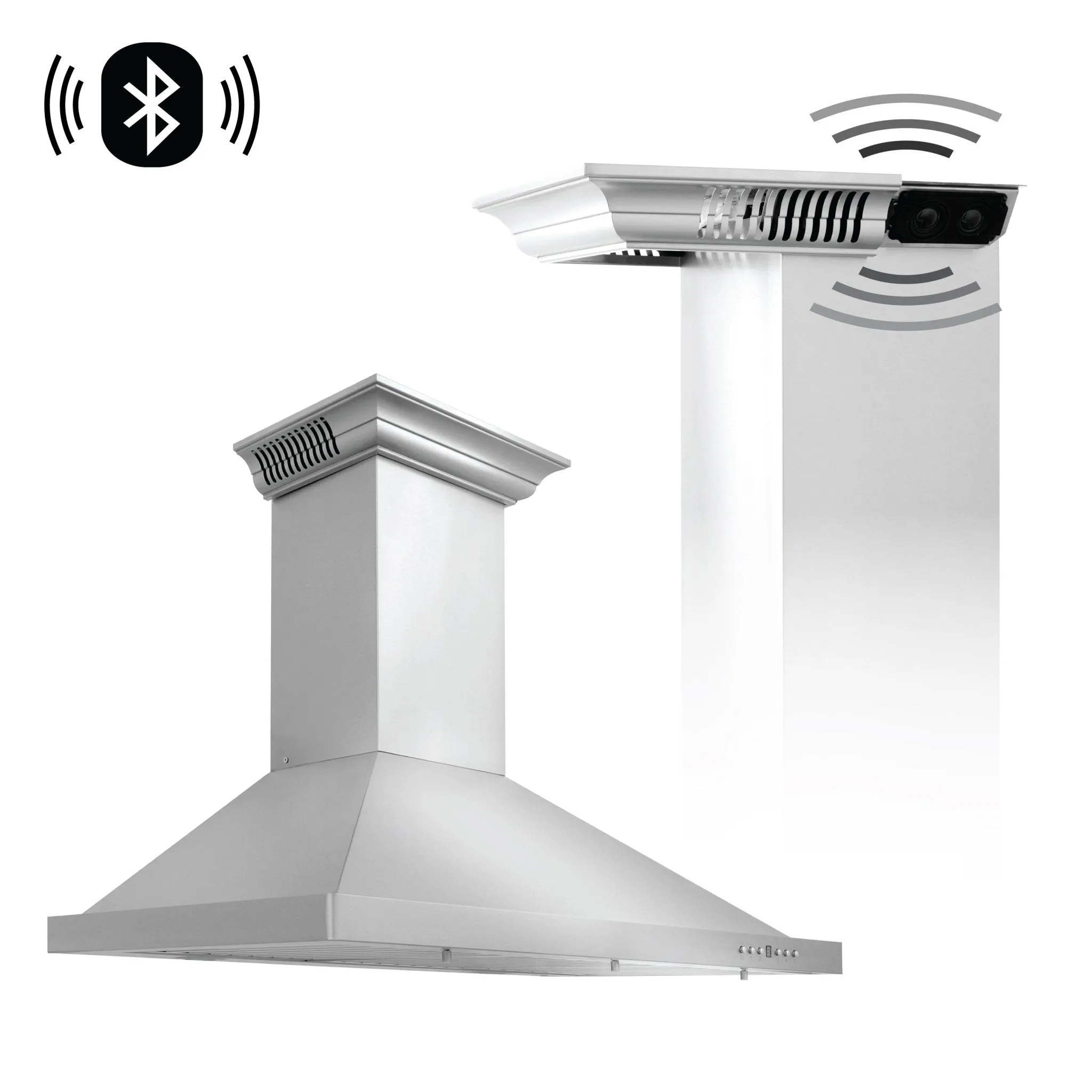 ZLINE Wall Mount Range Hood in Stainless Steel with Built-in CrownSound® Bluetooth Speakers (KBCRN-BT)
