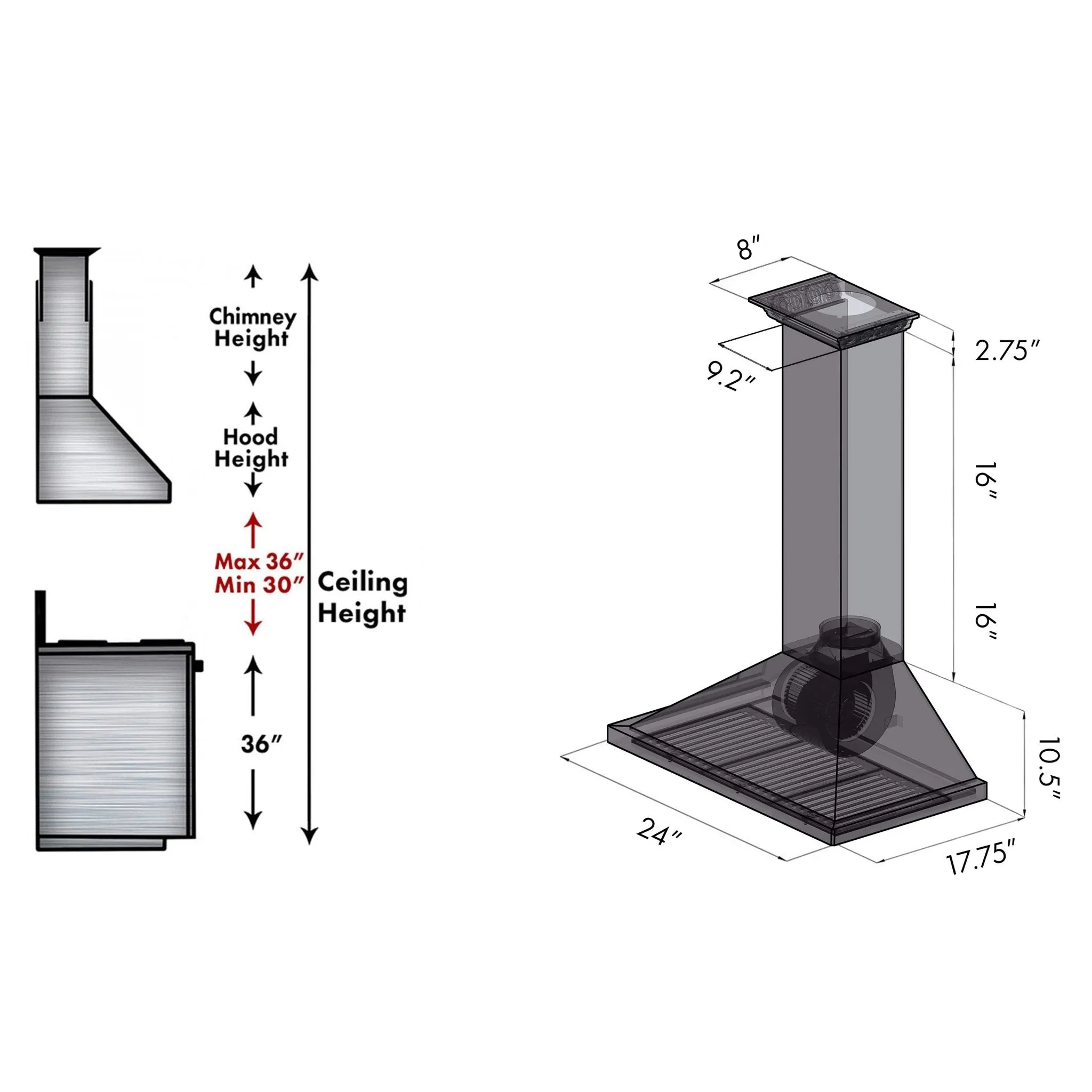 ZLINE Wall Mount Range Hood in Stainless Steel with Built-in CrownSound® Bluetooth Speakers (KBCRN-BT)