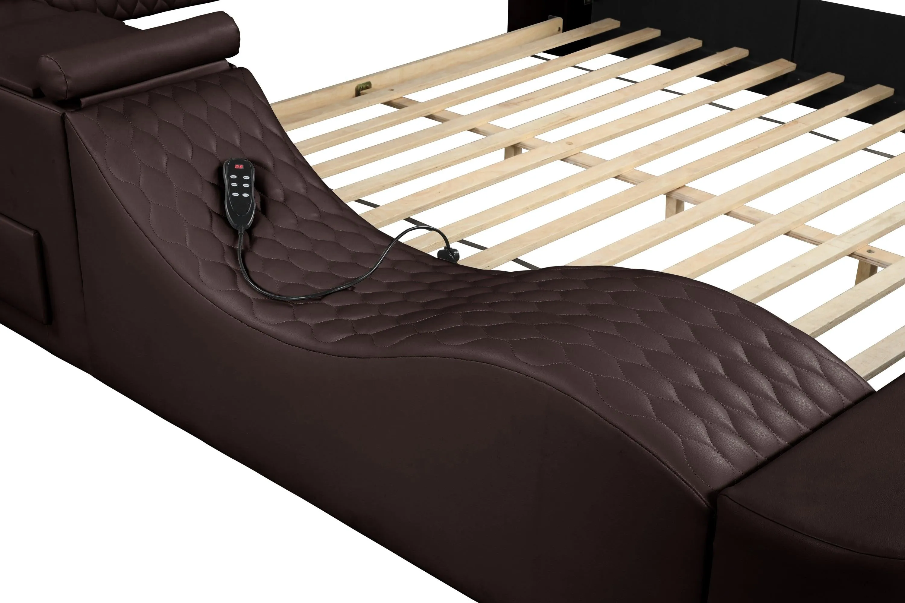 Zoya Smart Multifunctional King Size Bed Made with Wood in Brown