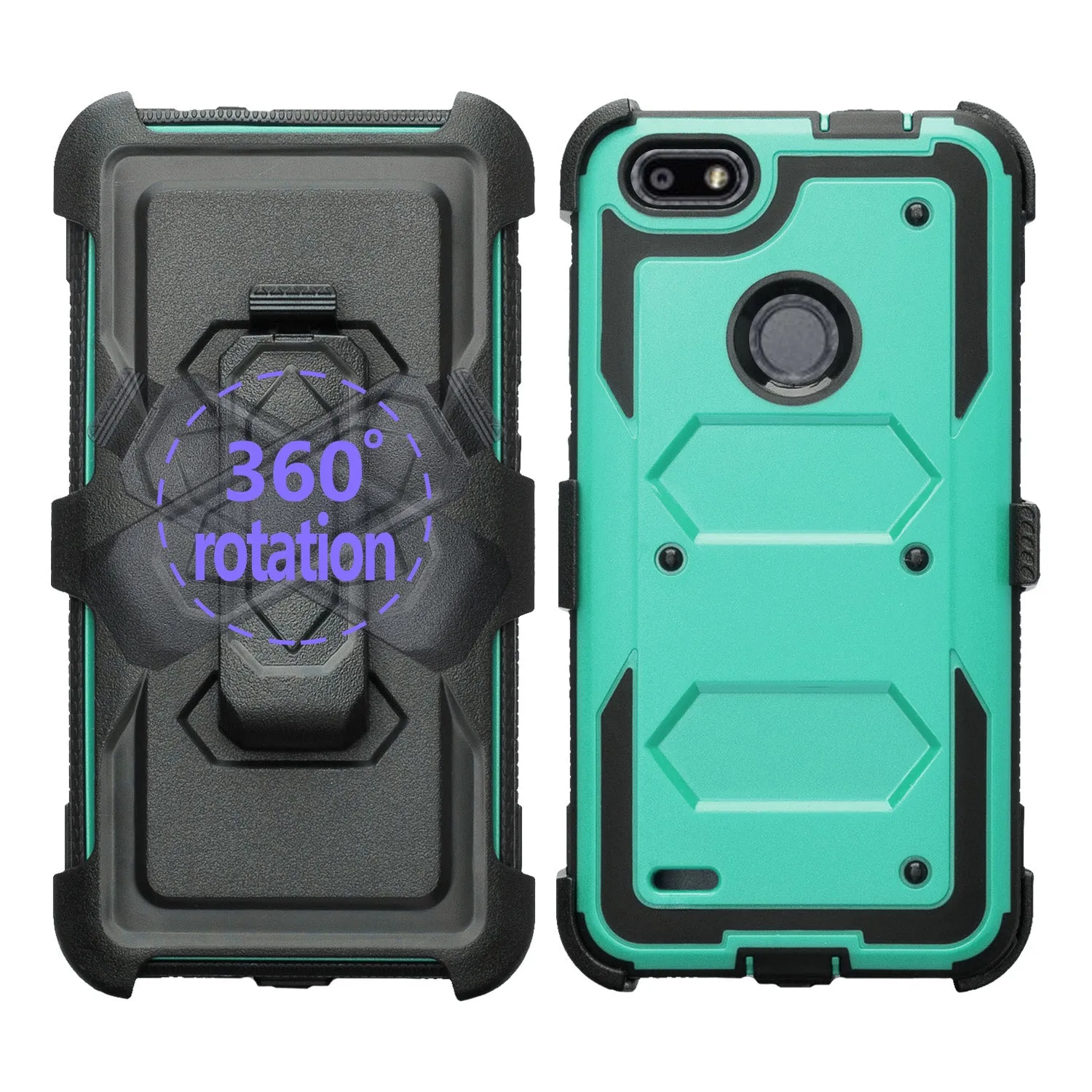 ZTE Blade Force Case, ZTE N9517 Case, Triple Protection 3-1 w/ Built in Screen Protector Heavy Duty Holster Shell Combo Case Cover - Teal