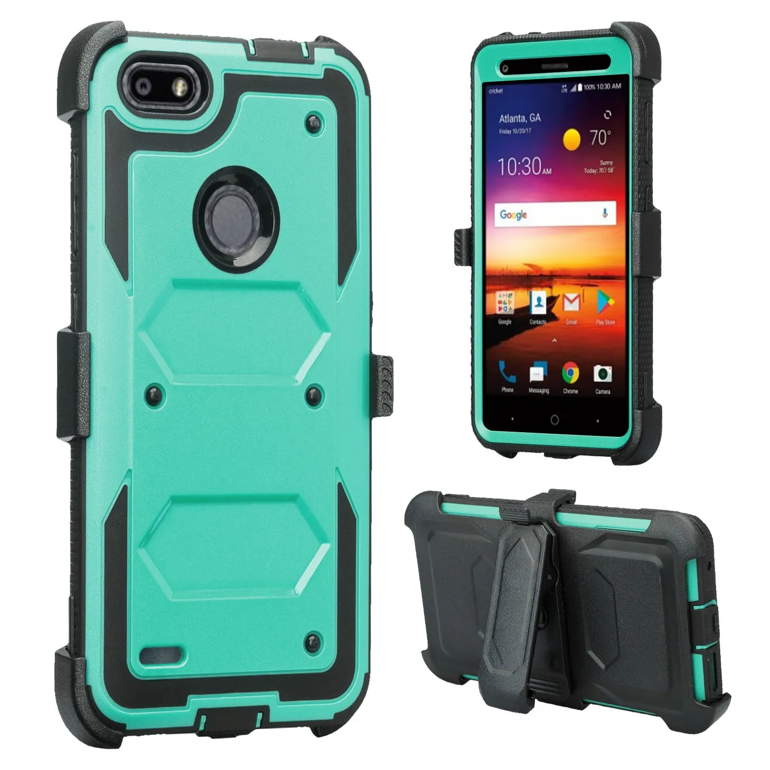 ZTE Blade Force Case, ZTE N9517 Case, Triple Protection 3-1 w/ Built in Screen Protector Heavy Duty Holster Shell Combo Case Cover - Teal