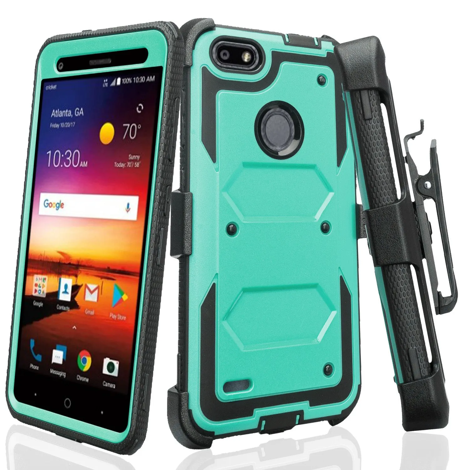 ZTE Blade Force Case, ZTE N9517 Case, Triple Protection 3-1 w/ Built in Screen Protector Heavy Duty Holster Shell Combo Case Cover - Teal