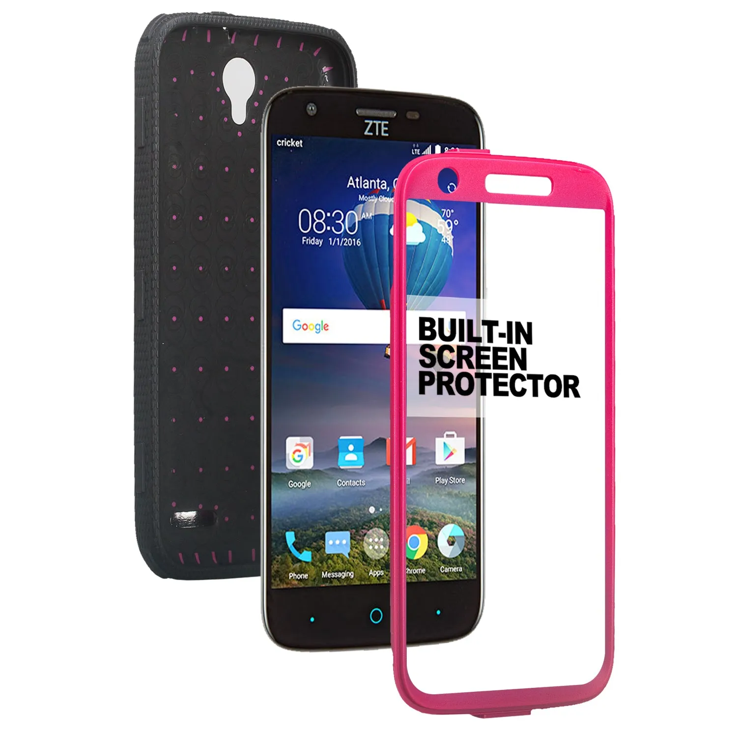 ZTE Grand X3 Case, ZMAX Champ, ZMAX Grand, Warp 7, Avid 916, Rugged Full-Body Armor[Built-in Screen Protector] Heavy Duty Holster Shell Combo Case - Hot Pink
