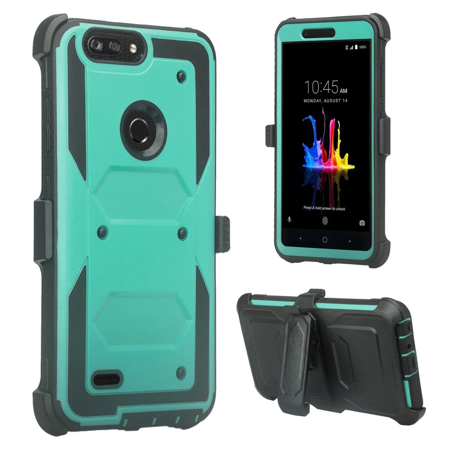 ZTE Sequoia Case, Blade Z Max, ZTE Z982 Case, Triple Protection 3-1 w/ Built in Screen Protector Heavy Duty Holster Shell Combo Case Cover - Teal