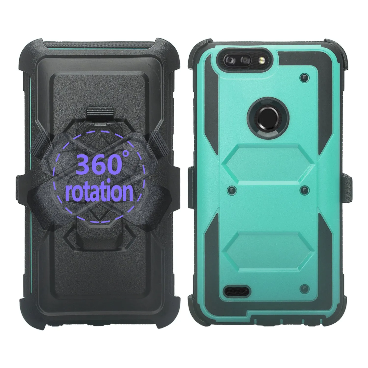 ZTE Sequoia Case, Blade Z Max, ZTE Z982 Case, Triple Protection 3-1 w/ Built in Screen Protector Heavy Duty Holster Shell Combo Case Cover - Teal