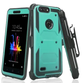 ZTE Sequoia Case, Blade Z Max, ZTE Z982 Case, Triple Protection 3-1 w/ Built in Screen Protector Heavy Duty Holster Shell Combo Case Cover - Teal